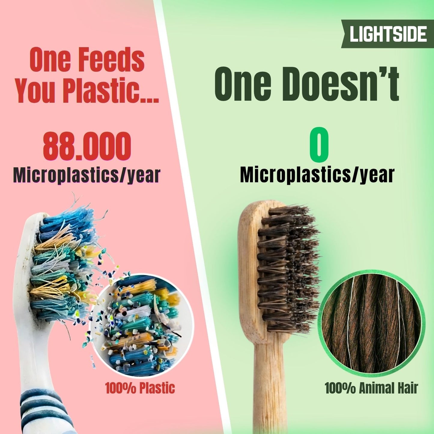 Premium 100% Plastic-Free Natural Bristle & Bamboo Toothbrush