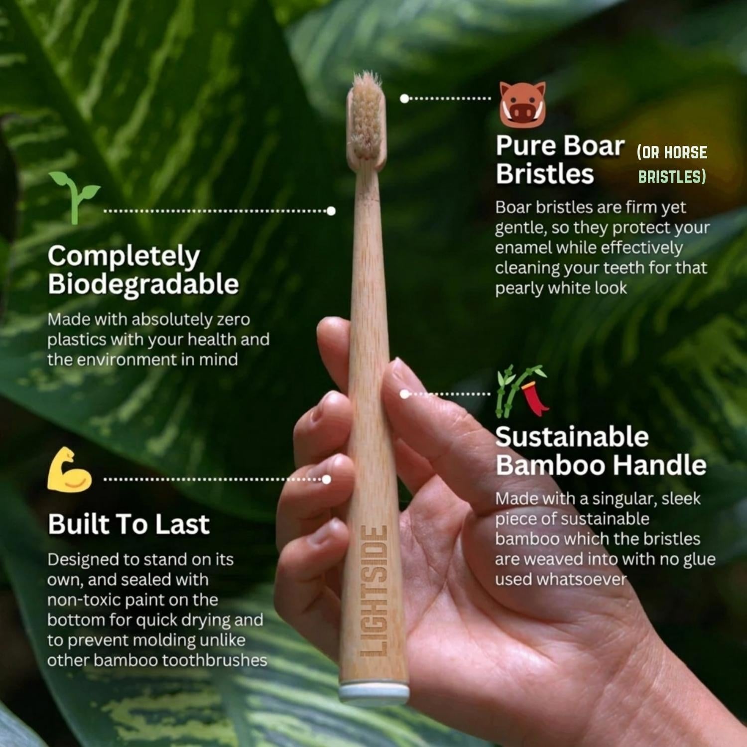 Premium 100% Plastic-Free Natural Bristle & Bamboo Toothbrush