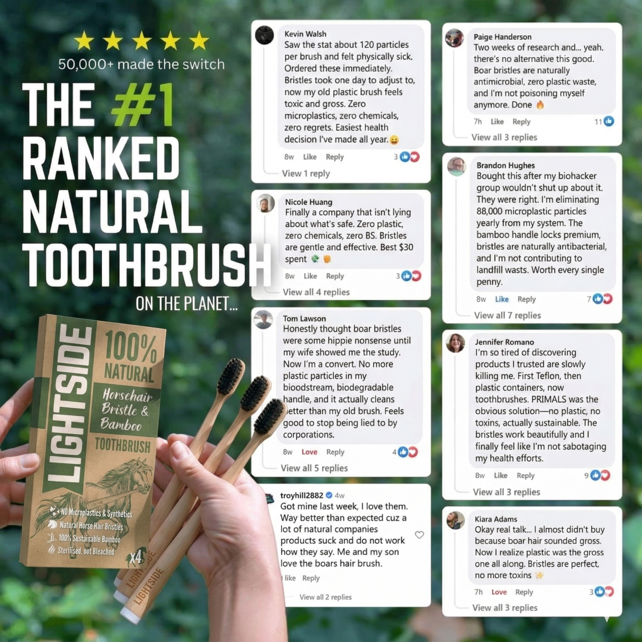 Premium 100% Plastic-Free Natural Bristle & Bamboo Toothbrush