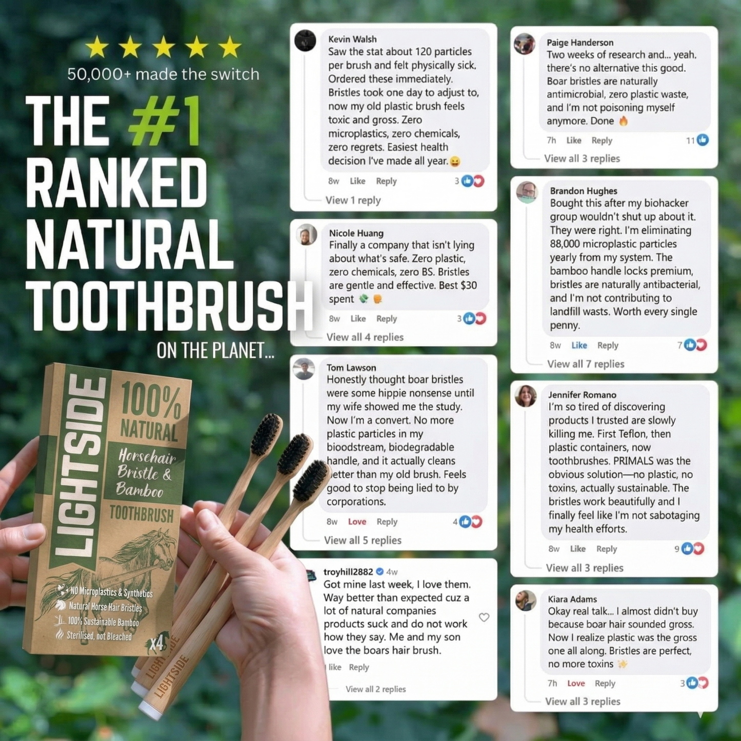 100% Plastic-Free Natural Bristle & Bamboo Toothbrush